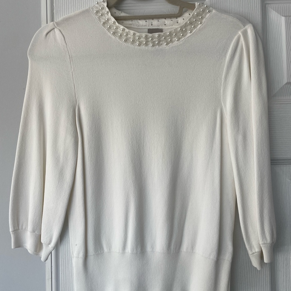 H&M White Sweater with Pearl Accents